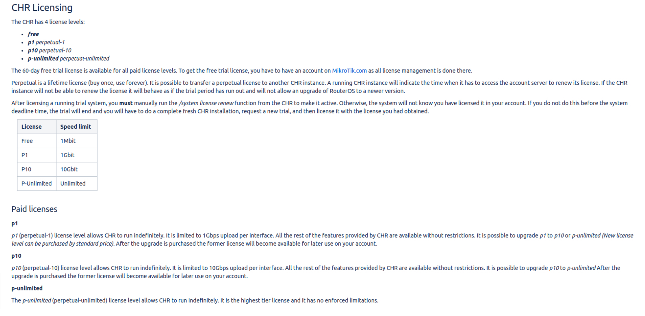 MikroTik CHR Licensing 