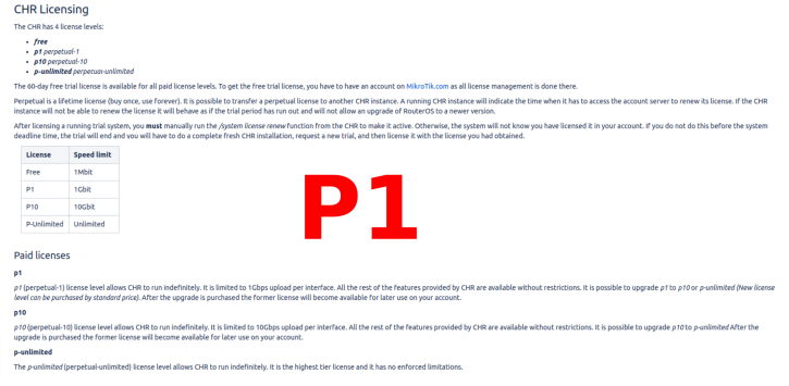 MikroTik Cloud Hosted Router - CHR - P1 License