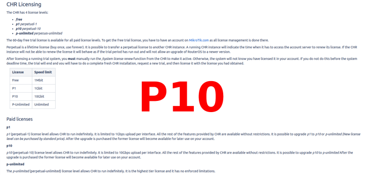 MikroTik Cloud Hosted Router - CHR - P10 License