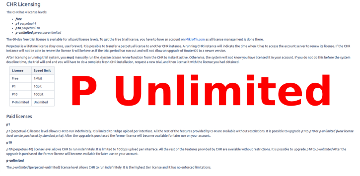 MikroTik Cloud Hosted Router - CHR - P-Unlimited Lizenz