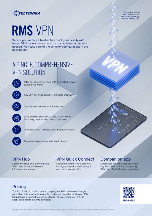 Teltonika 150GB Data für RMS Connect/VPN - 1 Gerät - 150GB (10 Jahre gültig)